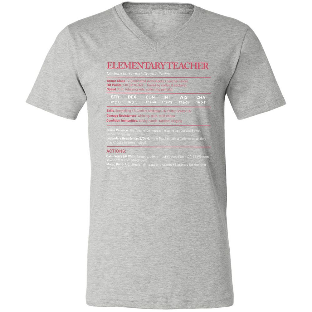 Elementary Teacher Stats Unisex V-Neck T-Shirt - Athletic Heather - 7