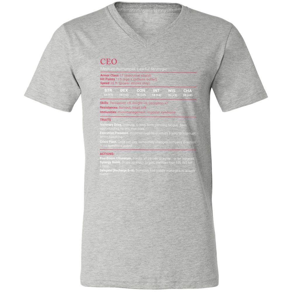 CEO Stats Unisex V-Neck T-Shirt - Athletic Heather - 7