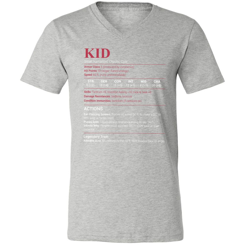 Kid Stats Unisex V-Neck T-Shirt - Athletic Heather - 7