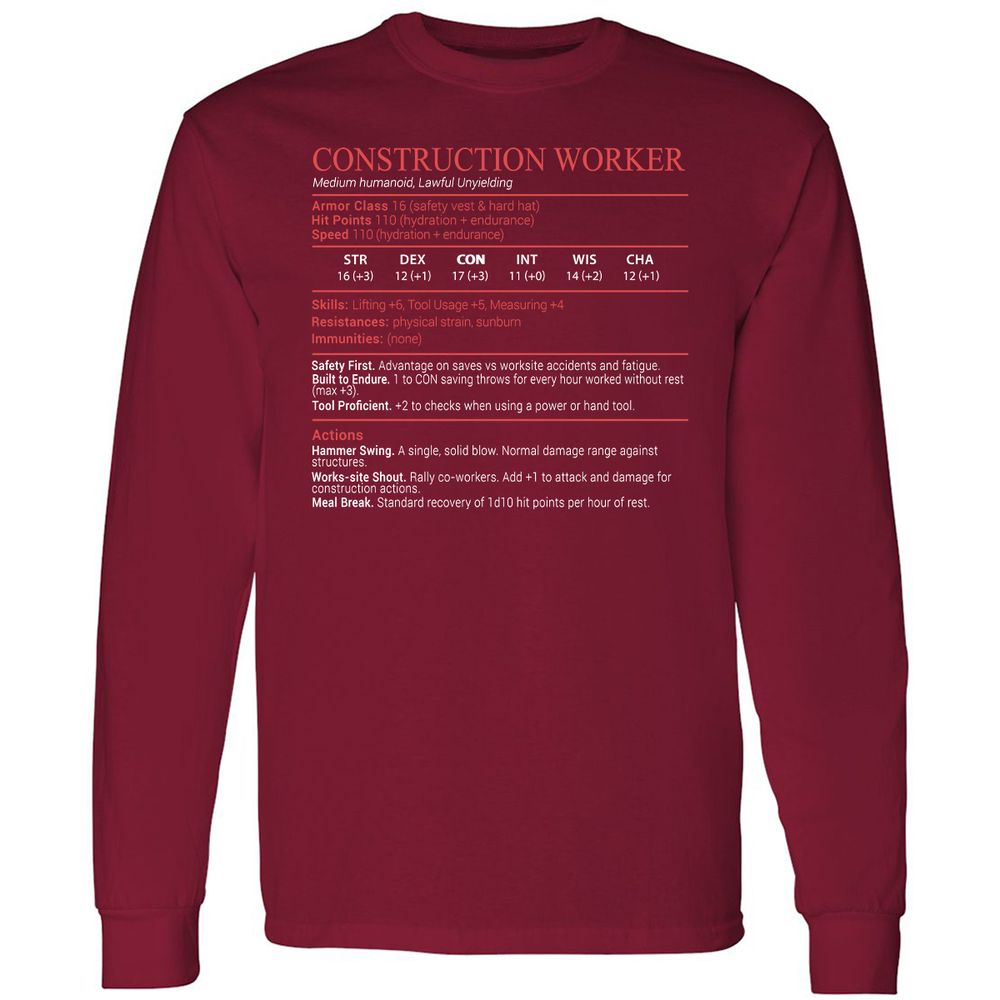 Construction Worker Stats Block - Cardinal Red - 7
