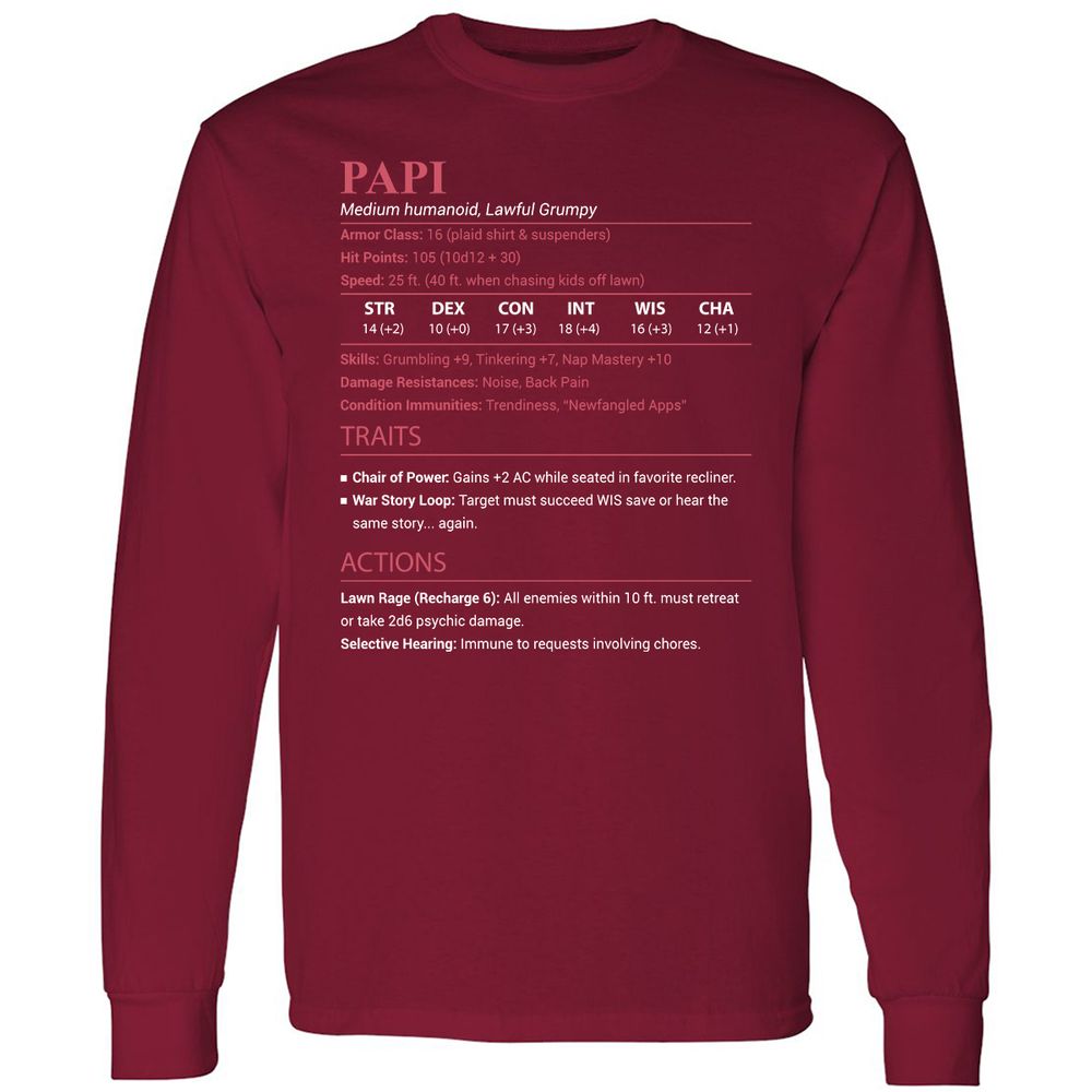 Papi Stats Long Sleeve T-Shirt - Cardinal Red - 7