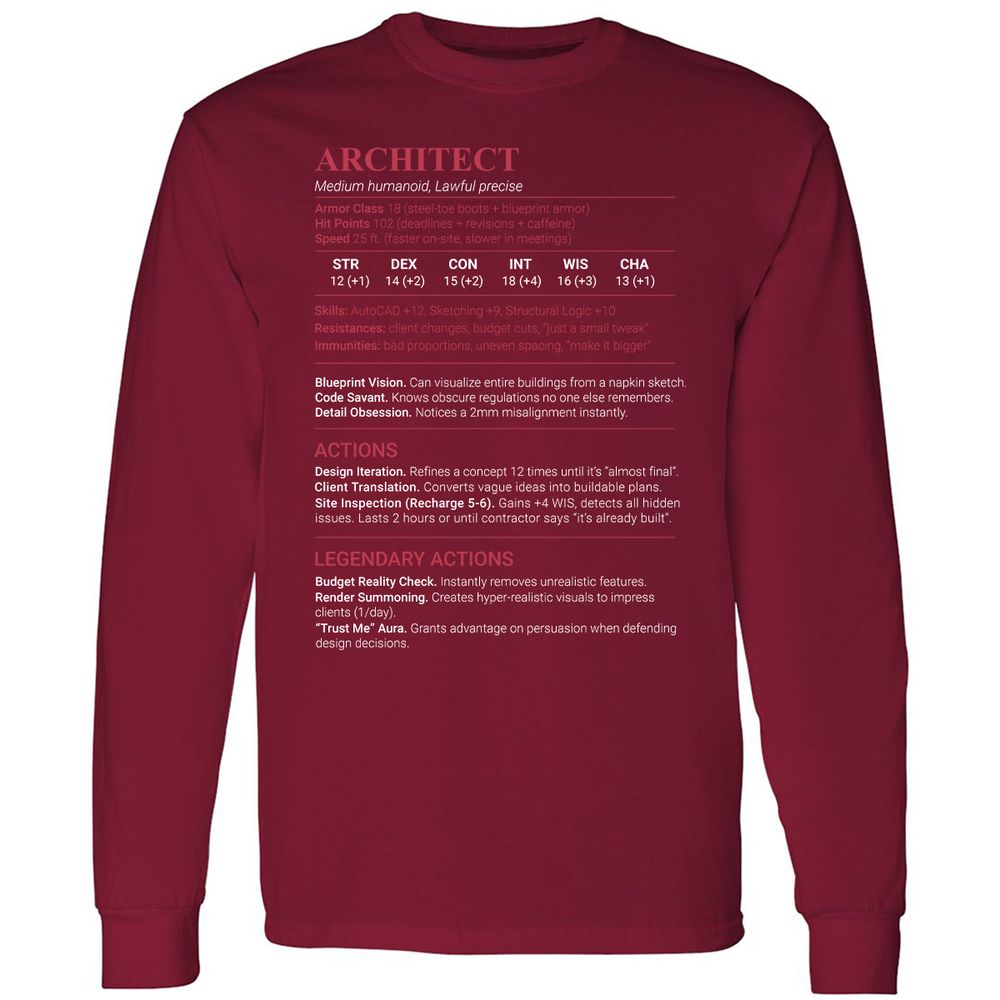 Architect Stats Long Sleeve T-Shirt - Cardinal Red - 7