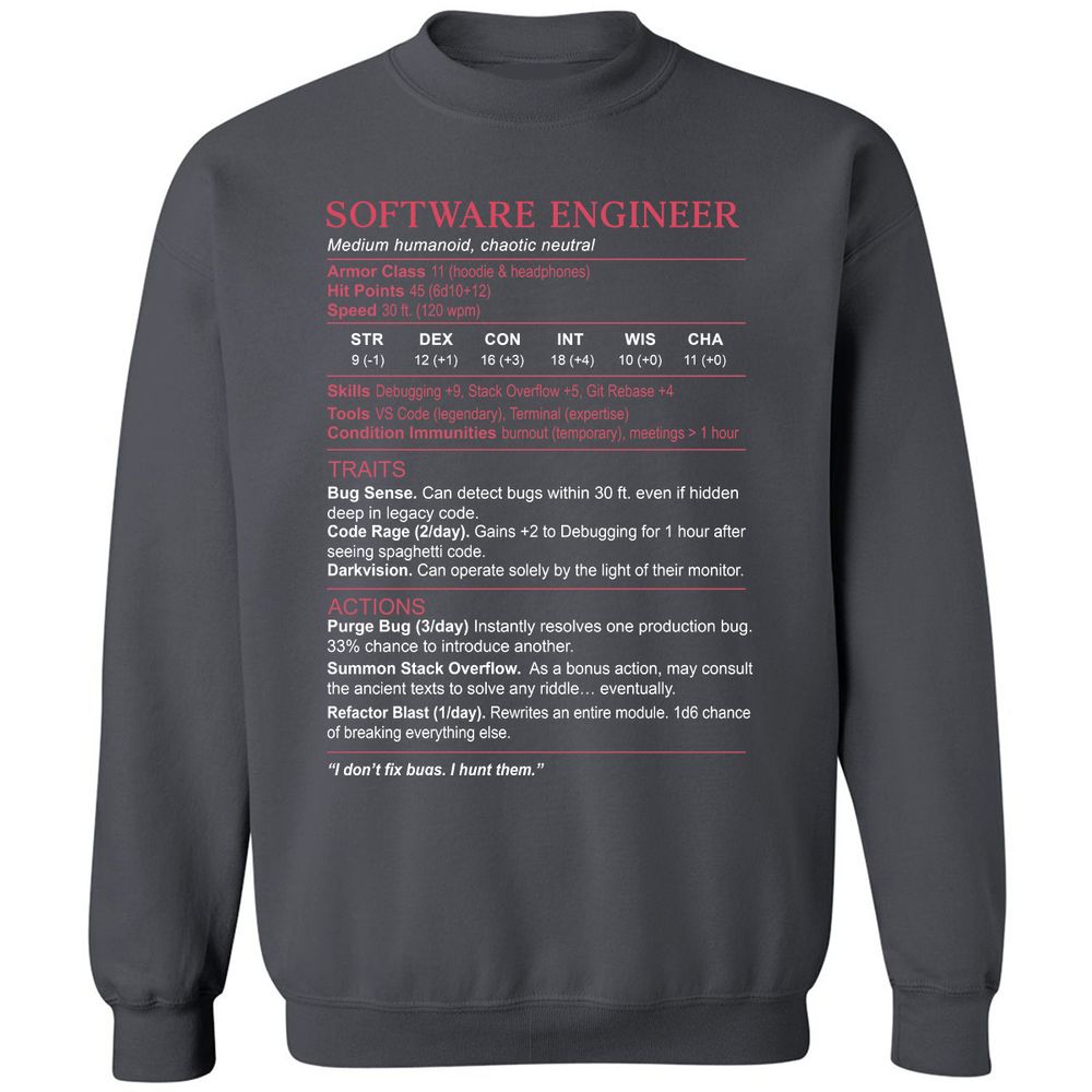 Software Engineer Stats Classic Unisex Sweatshirt - Charcoal - 7