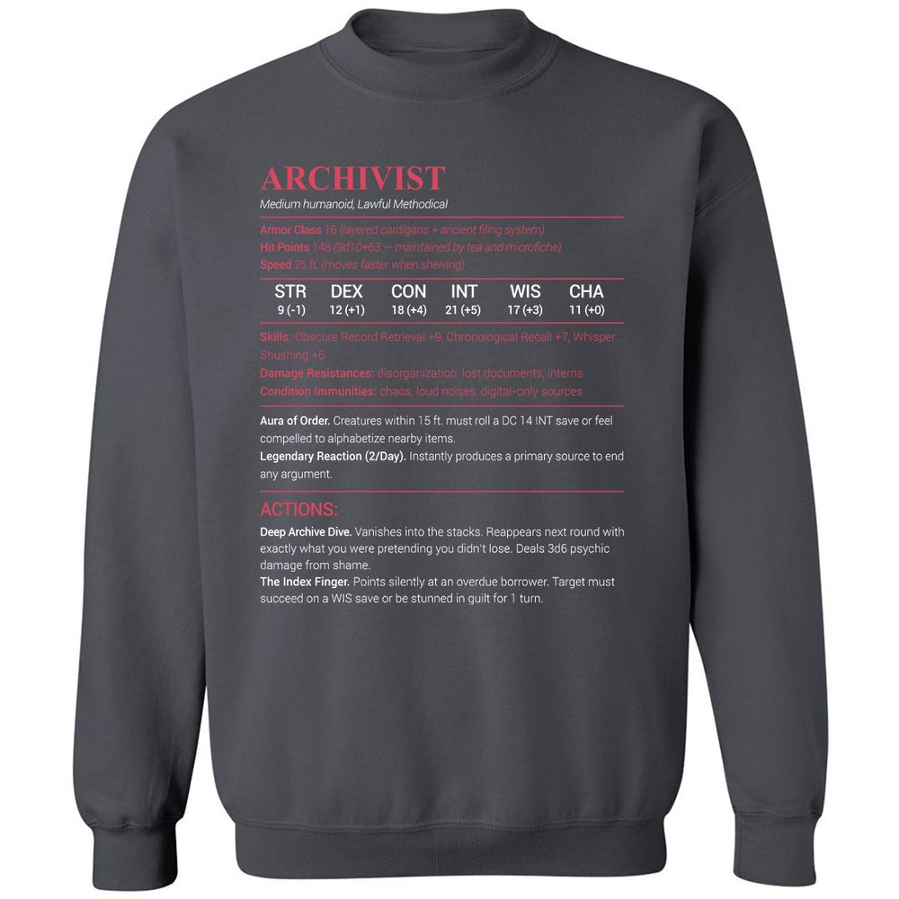 Archivist Stats Classic Unisex Sweatshirt - Charcoal - 7