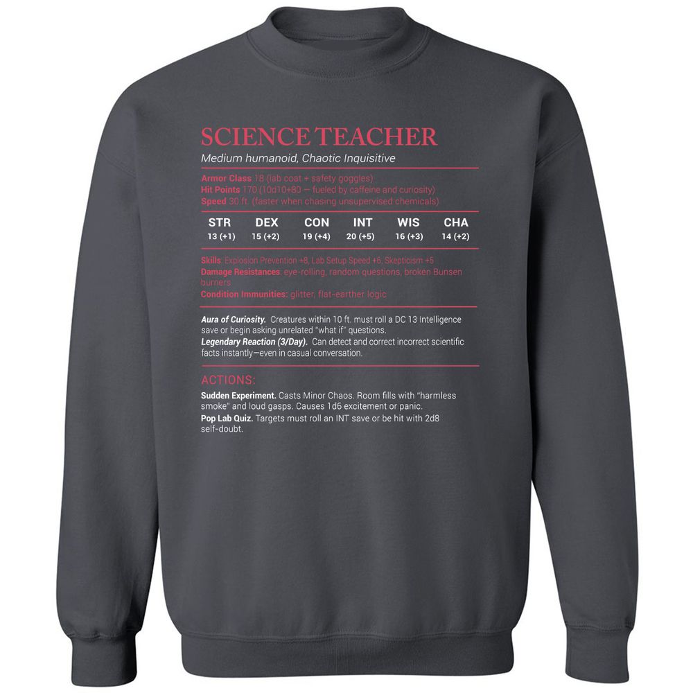 Science Teacher Stats Classic Unisex Sweatshirt - Charcoal - 7