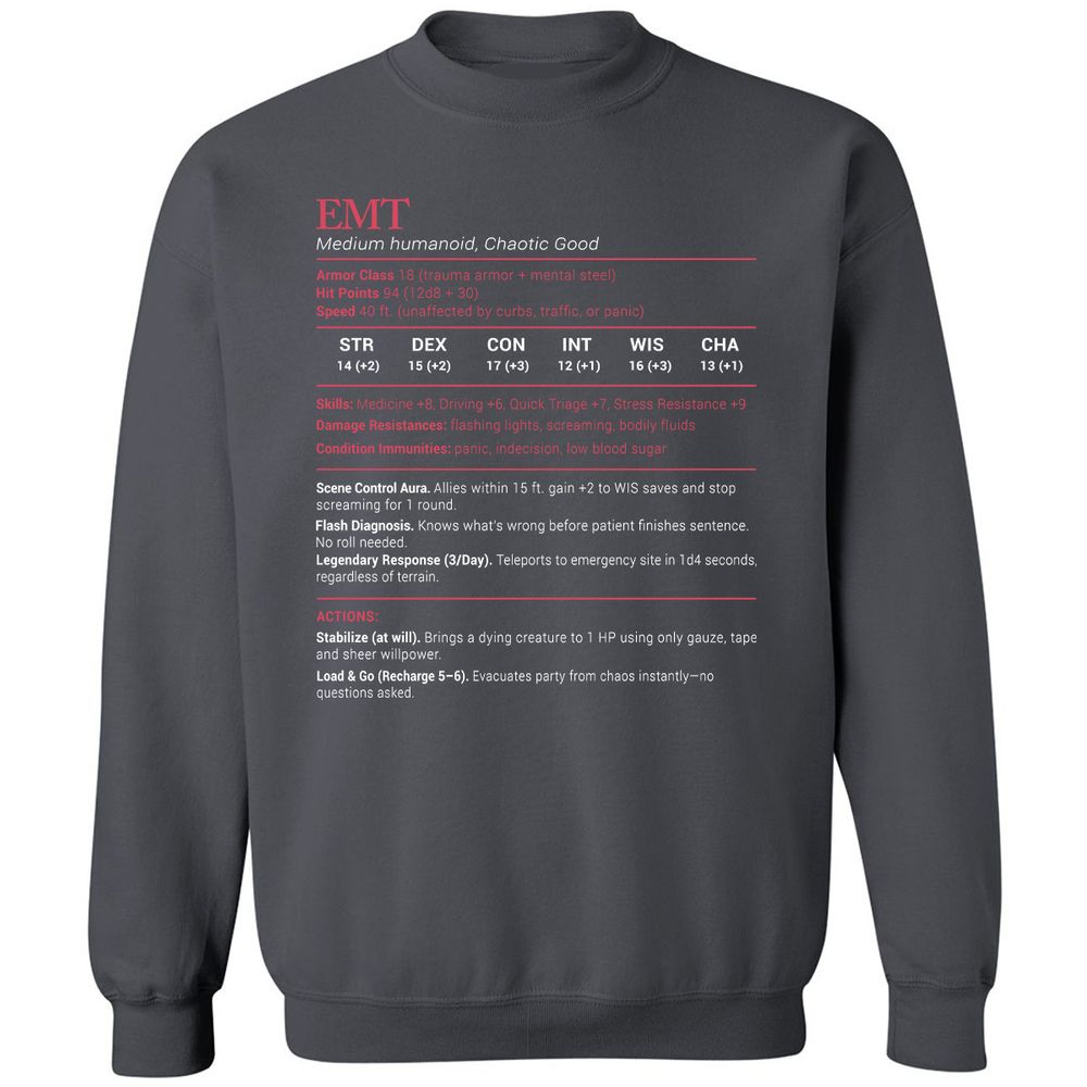 EMT Stats Classic Unisex Sweatshirt - Charcoal - 7