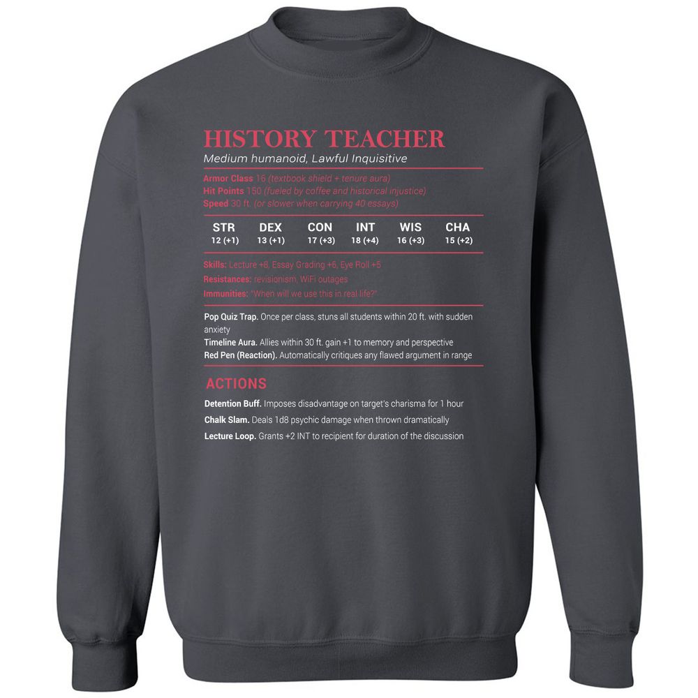 History Teacher Classic Unisex Sweatshirt - Charcoal - 7