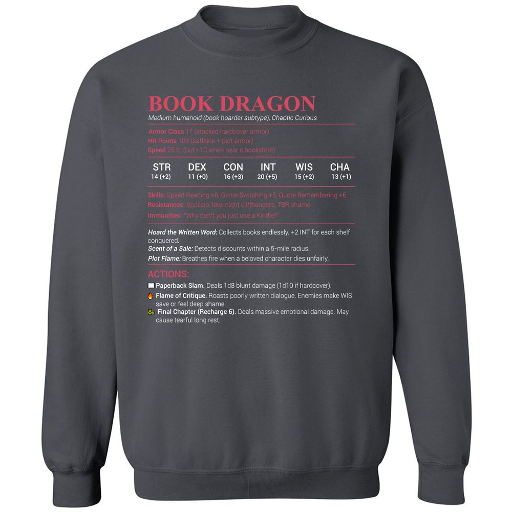 Book Dragon Stats Classic Unisex Sweatshirt - Charcoal - 7