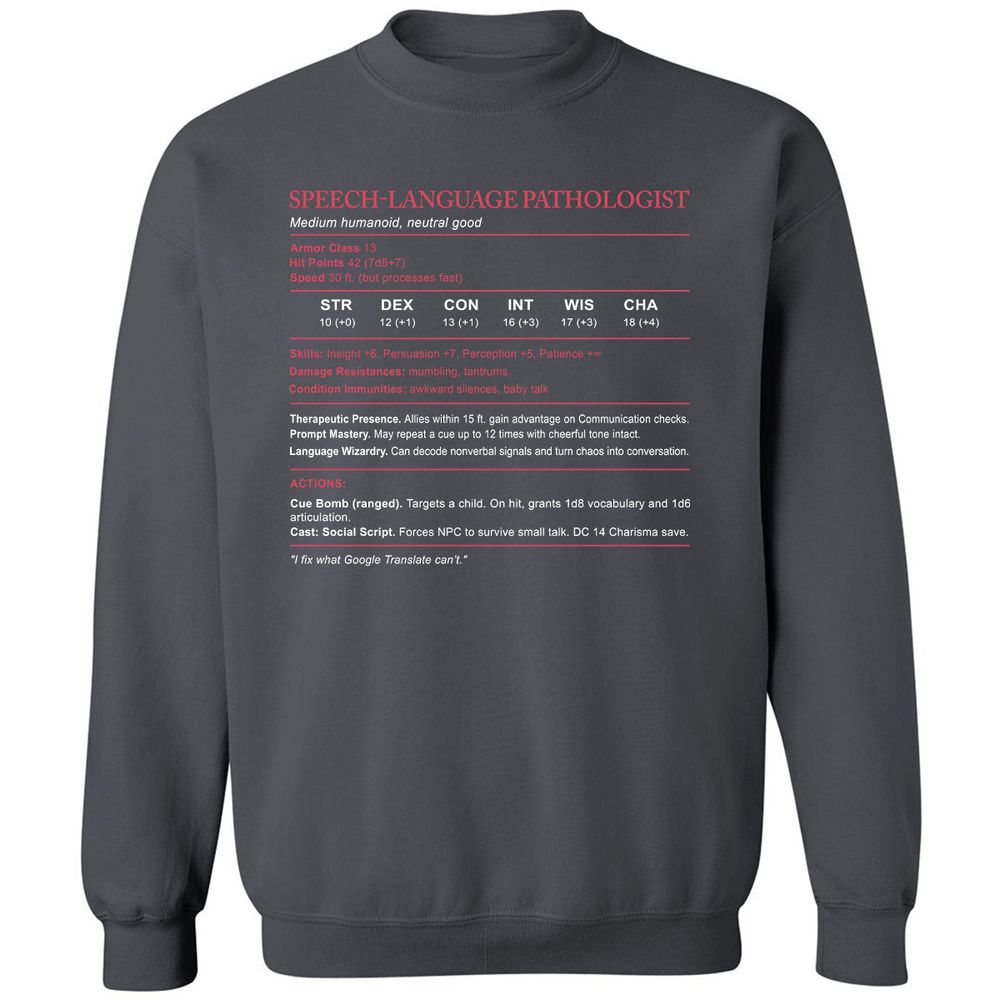 Speech Language Pathologist Stats Classic Unisex Sweatshirt - Charcoal - 7