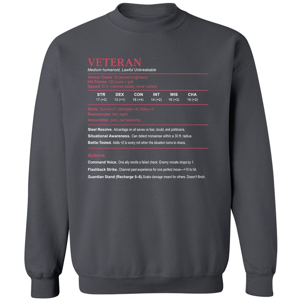 Veteran Stats Classic Unisex Sweatshirt - Charcoal - 7