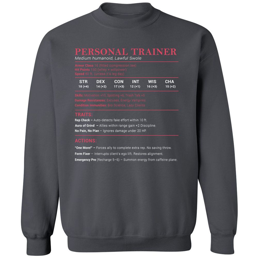 Personal Trainer PT Stats Classic Unisex Sweatshirt - Charcoal - 7