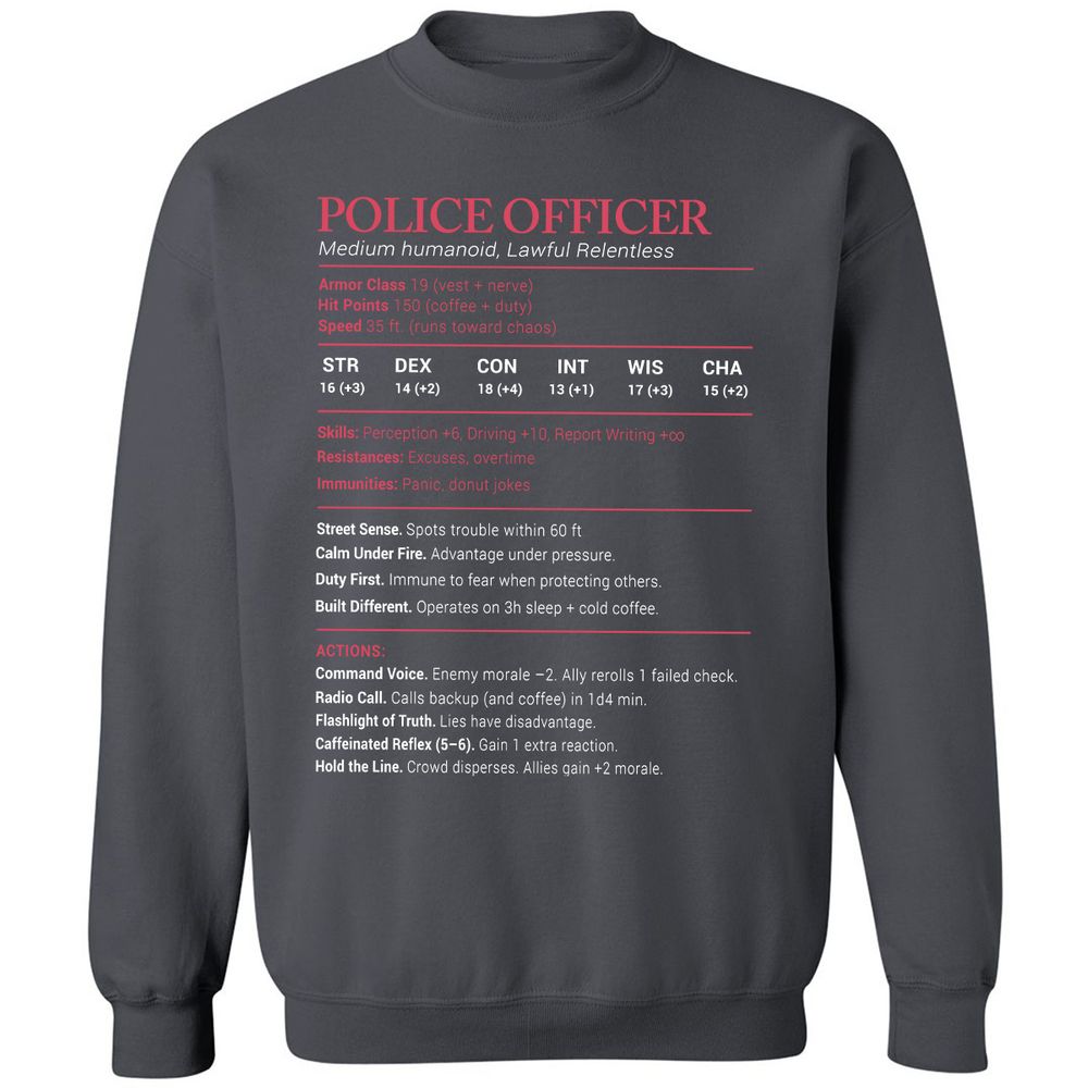 Police Officer Stats Classic Unisex Sweatshirt - Charcoal - 7