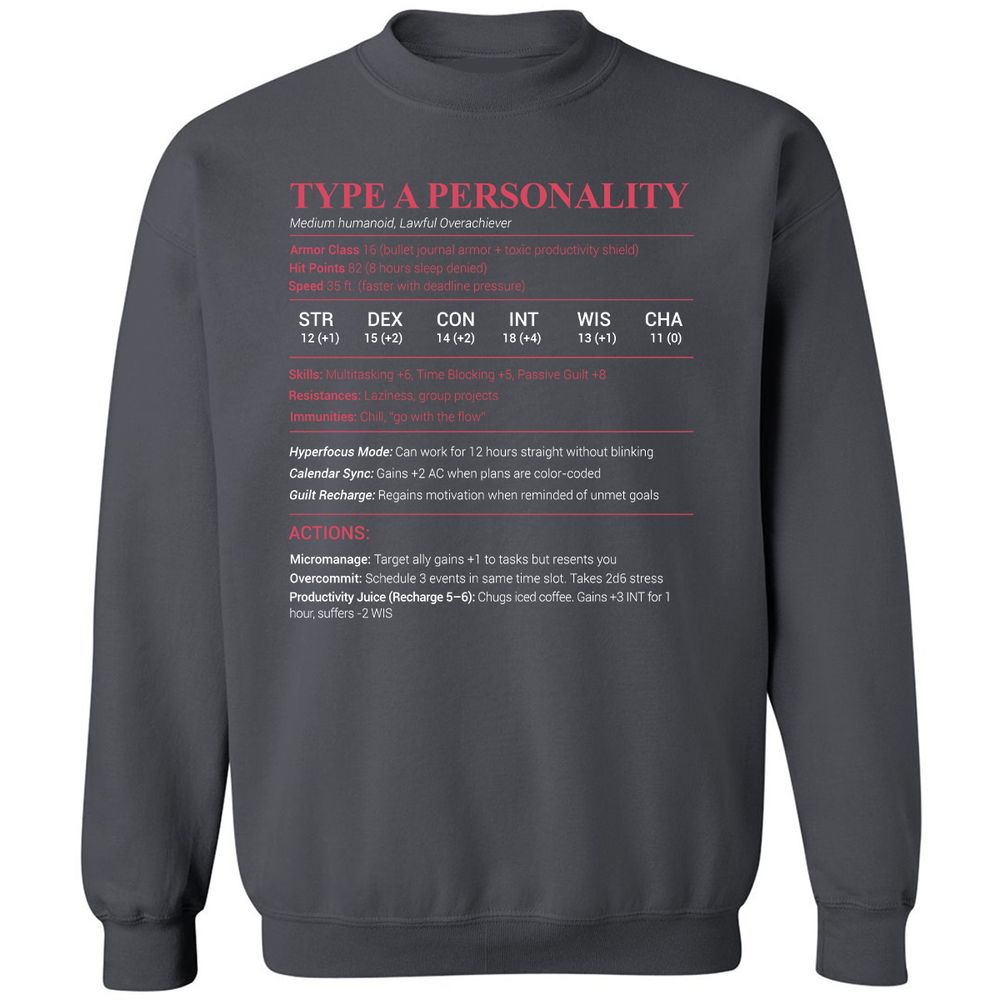 Type A Stats Classic Unisex Sweatshirt - Charcoal - 7
