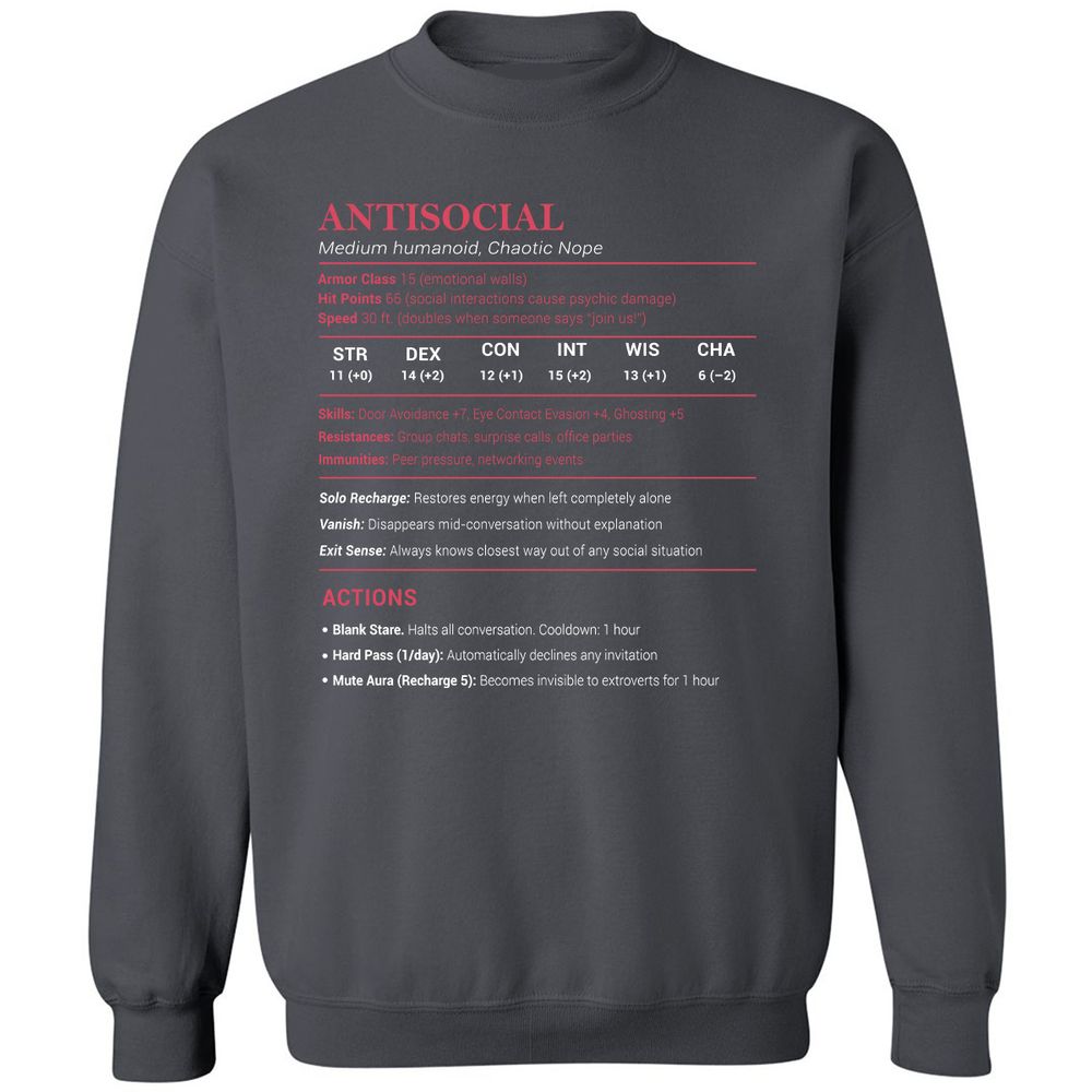 Antisocial Stats Classic Unisex Sweatshirt - Charcoal - 7