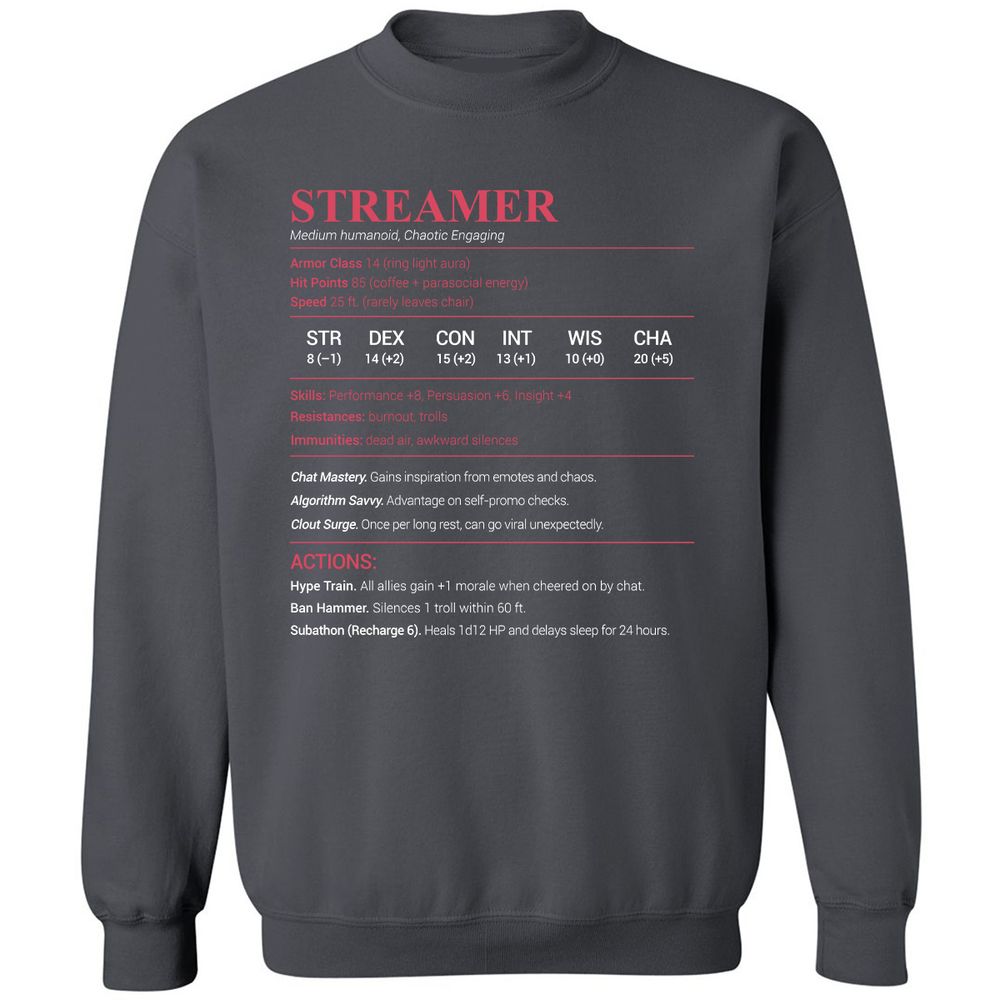 Streamer Stats Classic Unisex Sweatshirt - Charcoal - 7