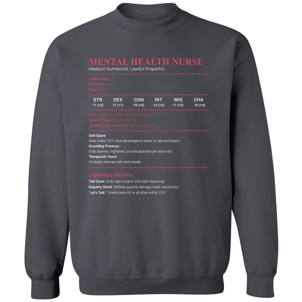 Mental Health Nurse Stats Classic Unisex Sweatshirt - Charcoal - 7