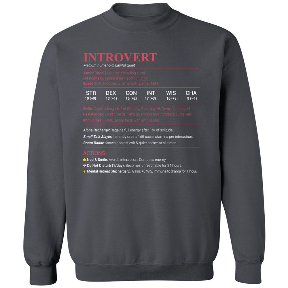 Introvert Stats Classic Unisex Sweatshirt - Charcoal - 7