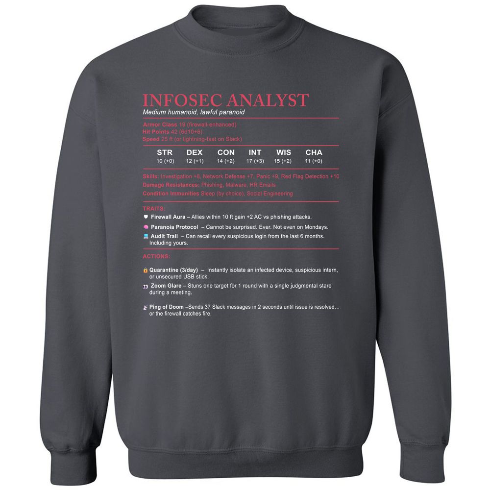 Information Security Analyst Stats Classic Unisex Sweatshirt - Charcoal - 7
