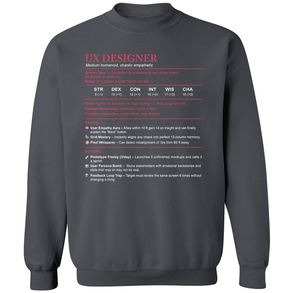 UX Designer Stats Classic Unisex Sweatshirt - Charcoal - 7