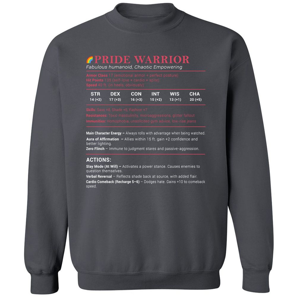 Pride Warrior Stats Classic Unisex Sweatshirt - Charcoal - 7