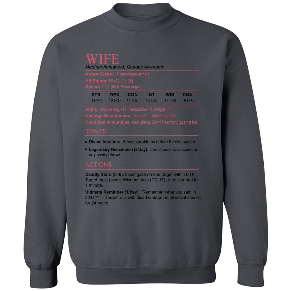 Wife Stats 2 Classic Unisex Sweatshirt - Charcoal - 7