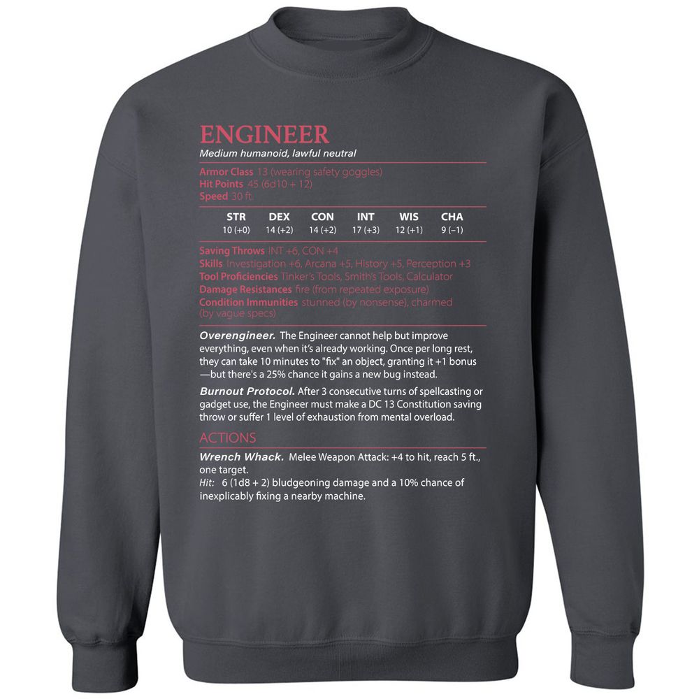 Engineer Stats Classic Unisex Sweatshirt - Charcoal - 7