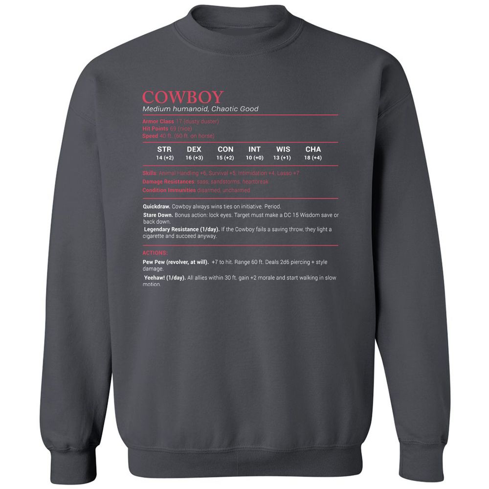 Cowboy Stats Classic Unisex Sweatshirt - Charcoal - 7