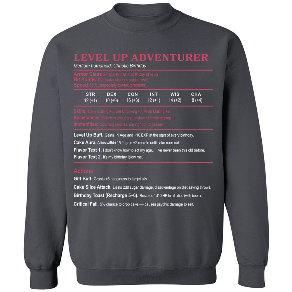 Level Up Adventurer Classic Unisex Sweatshirt - Charcoal - 7