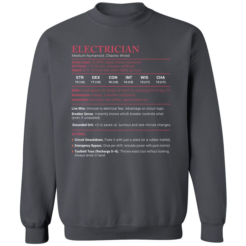 Electrician Stats Classic Unisex Sweatshirt - Charcoal - 7
