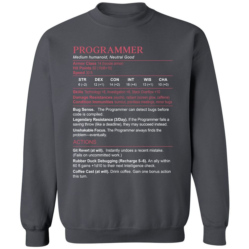 Programmer Stats Classic Unisex Sweatshirt - Charcoal - 7