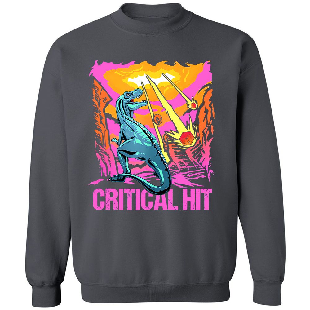 Dinosaur Critical Hit Classic Unisex Sweatshirt - Charcoal - 7