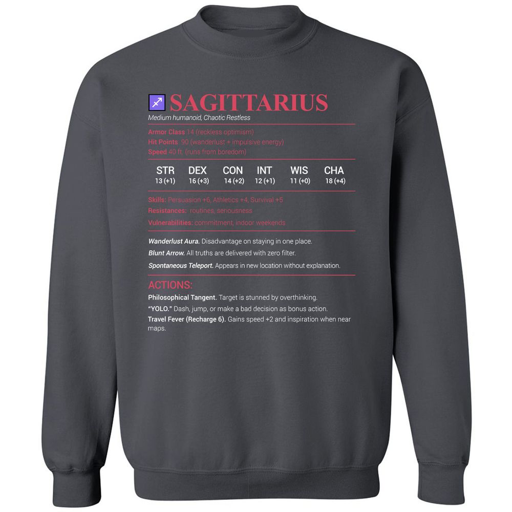 Sagittarius Stats Classic Unisex Sweatshirt - Charcoal - 7