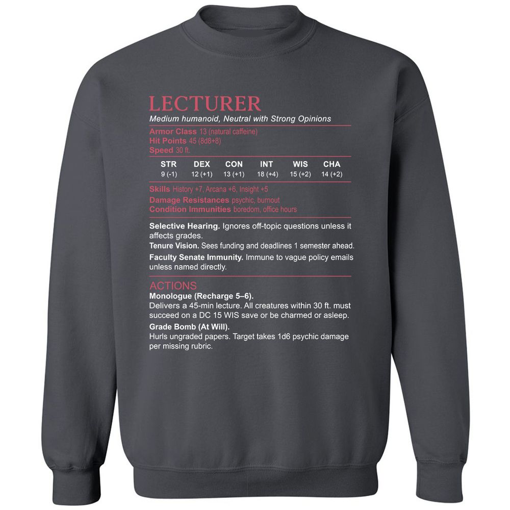 Lecturer Stats Classic Unisex Sweatshirt - Charcoal - 7