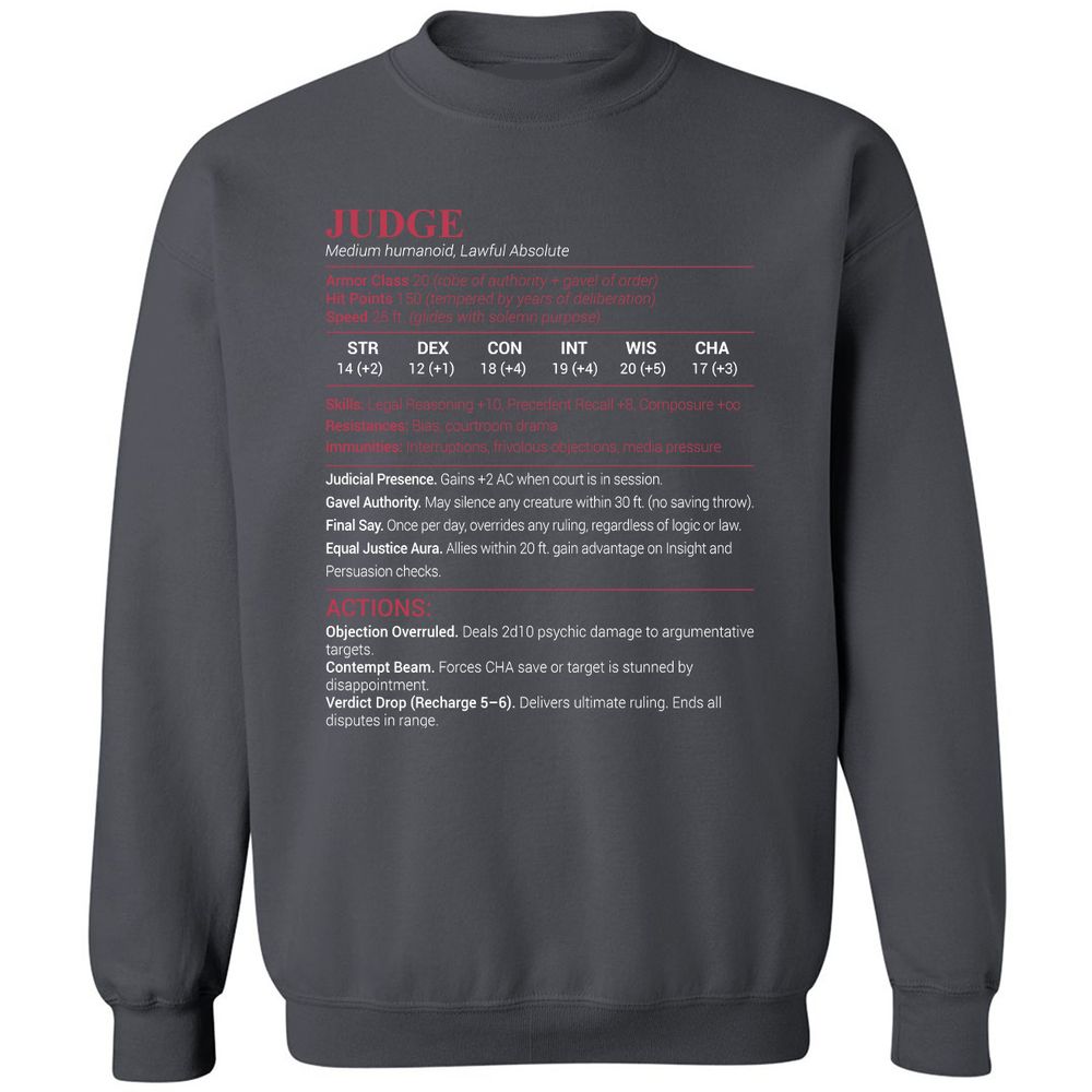 Judge Stats Classic Unisex Sweatshirt - Charcoal - 7