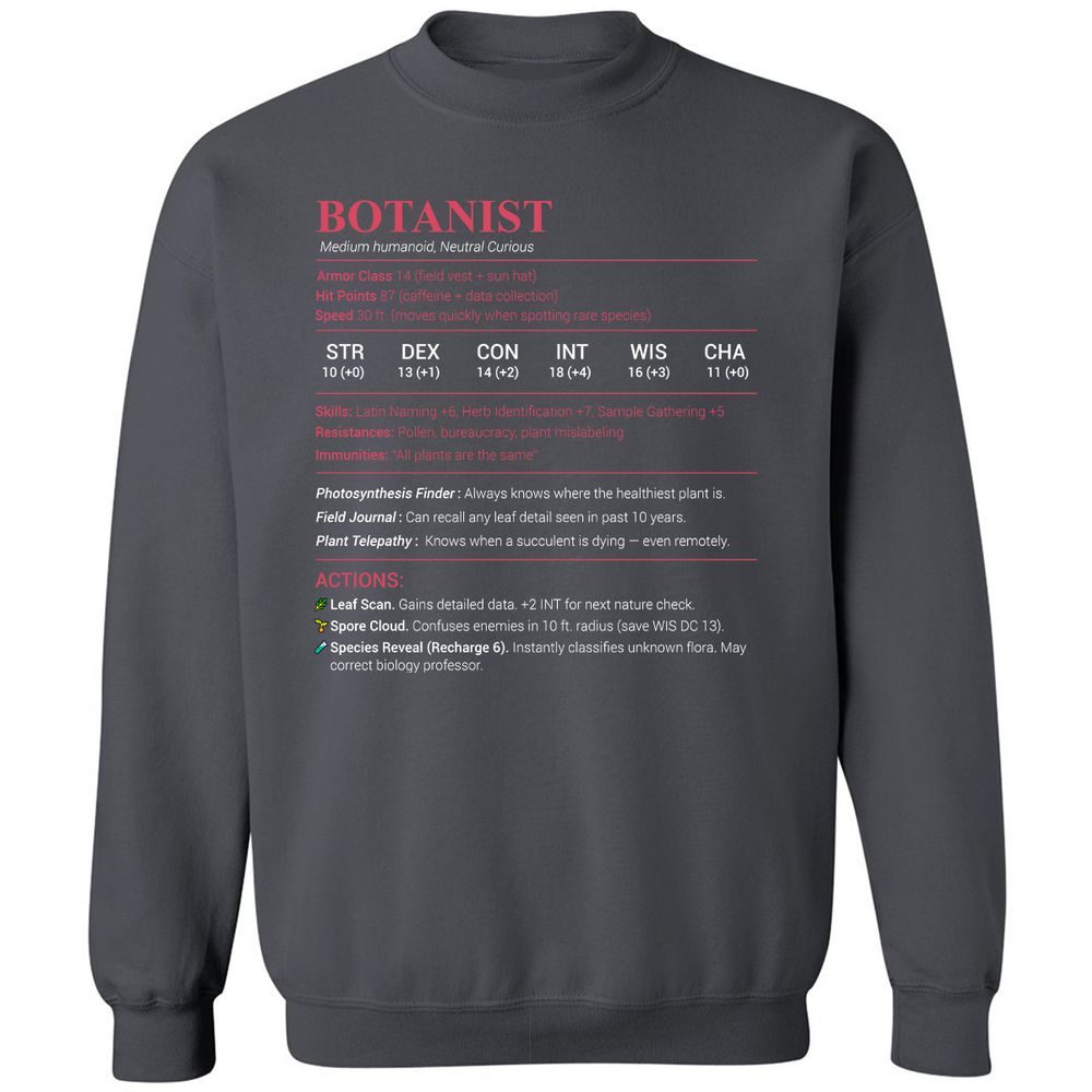 Botanist Stats Classic Unisex Sweatshirt - Charcoal - 7