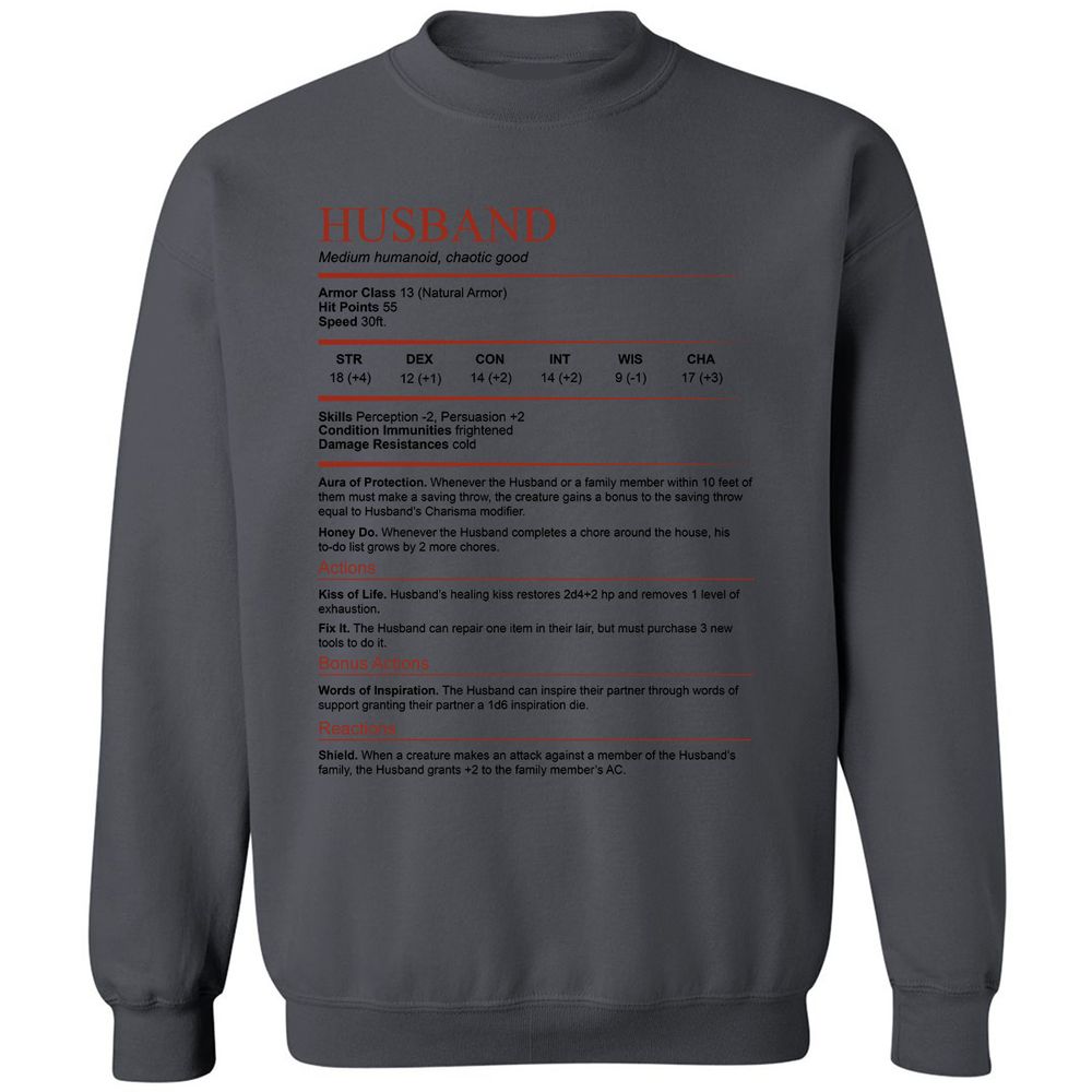 Husband White Classic Unisex Sweatshirt - Charcoal - 7
