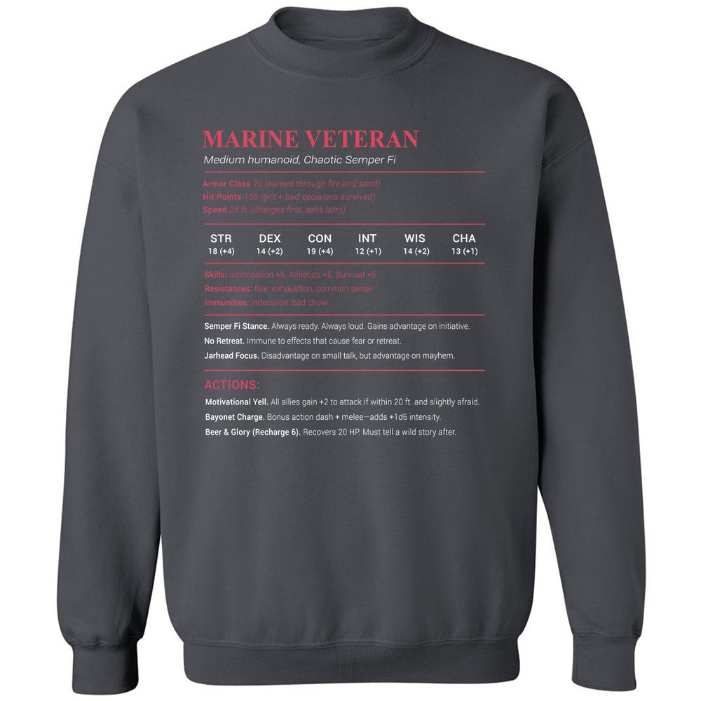 Marine Veteran Classic Unisex Sweatshirt - Charcoal - 7