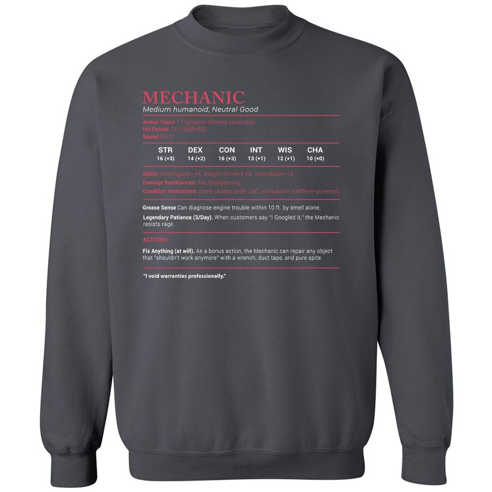 Mechanic Stats Classic Unisex Sweatshirt - Charcoal - 7