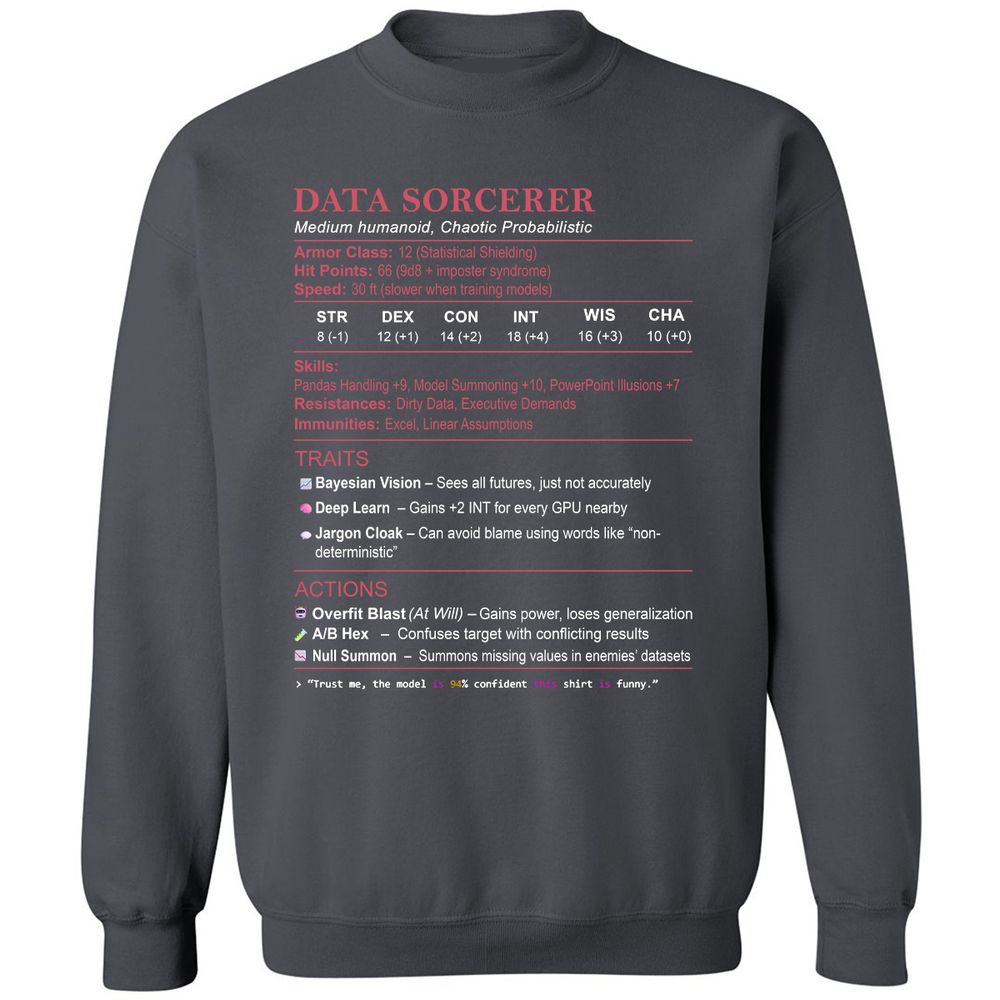 Data Scientist Stats (Data Sorcerer) Classic Unisex Sweatshirt - Charcoal - 7