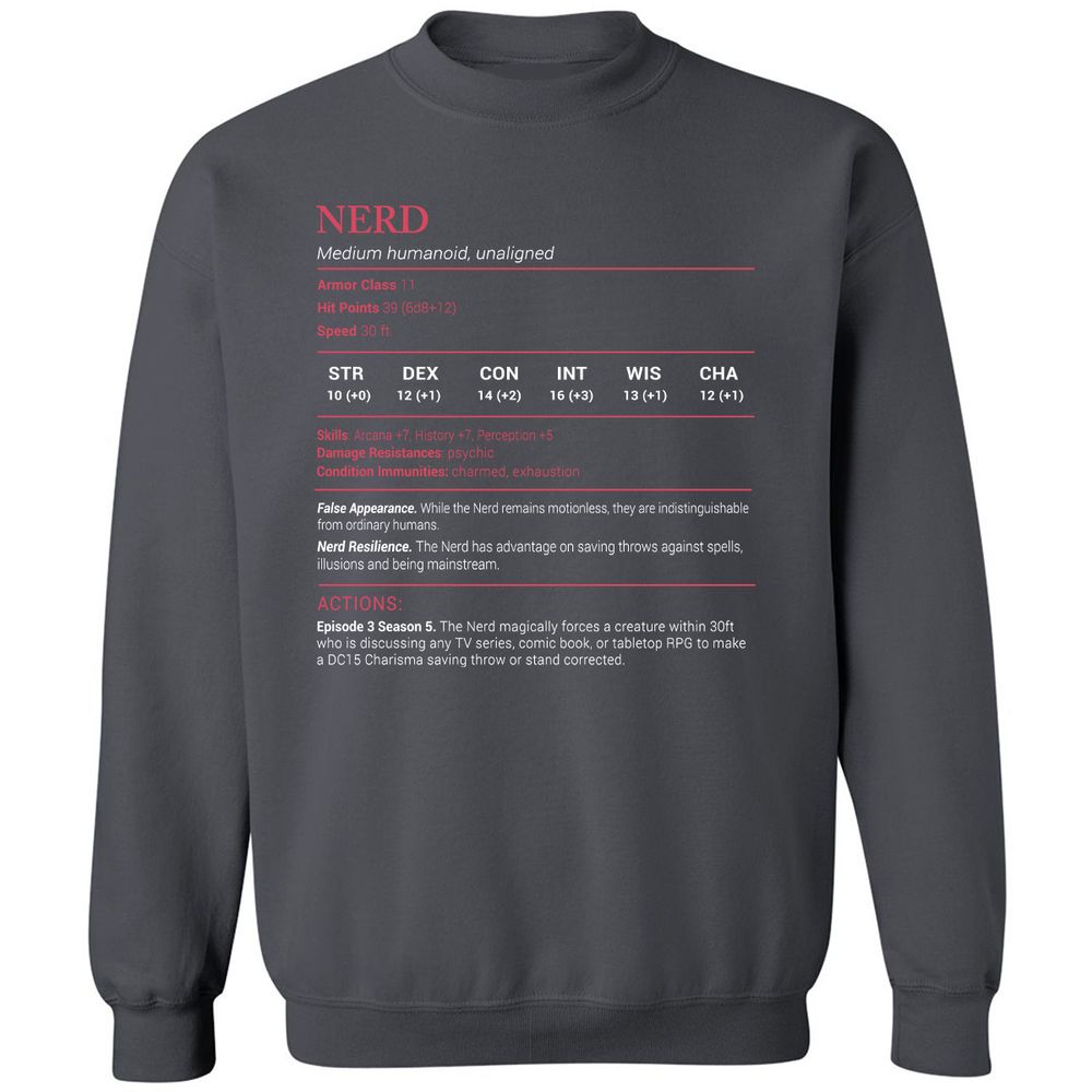 Nerd Stats Classic Unisex Sweatshirt - Charcoal - 7