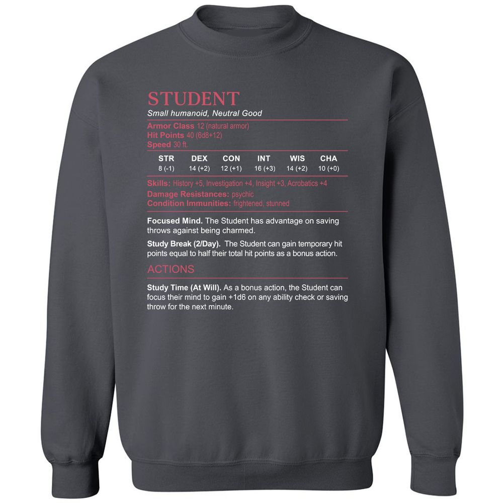 Student Stats Classic Unisex Sweatshirt - Charcoal - 7