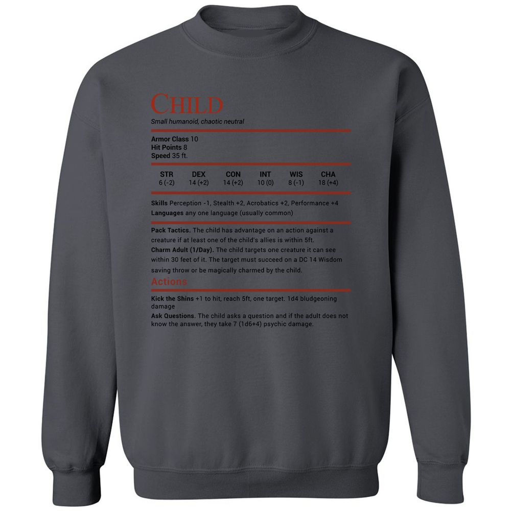 Child Stats Classic Unisex Sweatshirt - Charcoal - 7