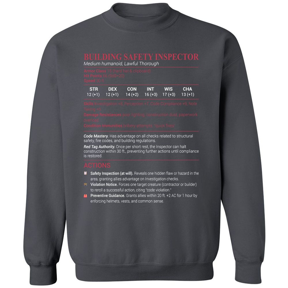 Building Safety Inspector Classic Unisex Sweatshirt - Charcoal - 7