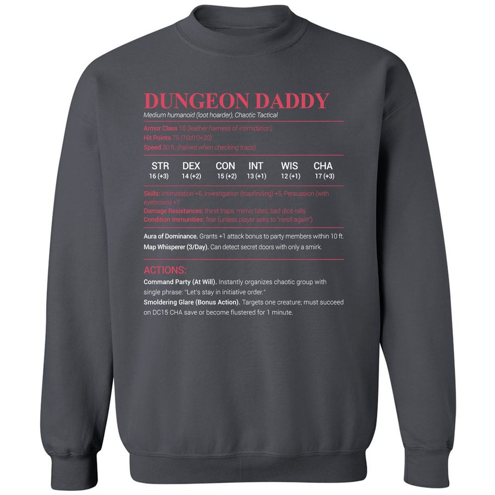 Dungeon Daddy Stats Classic Unisex Sweatshirt - Charcoal - 7