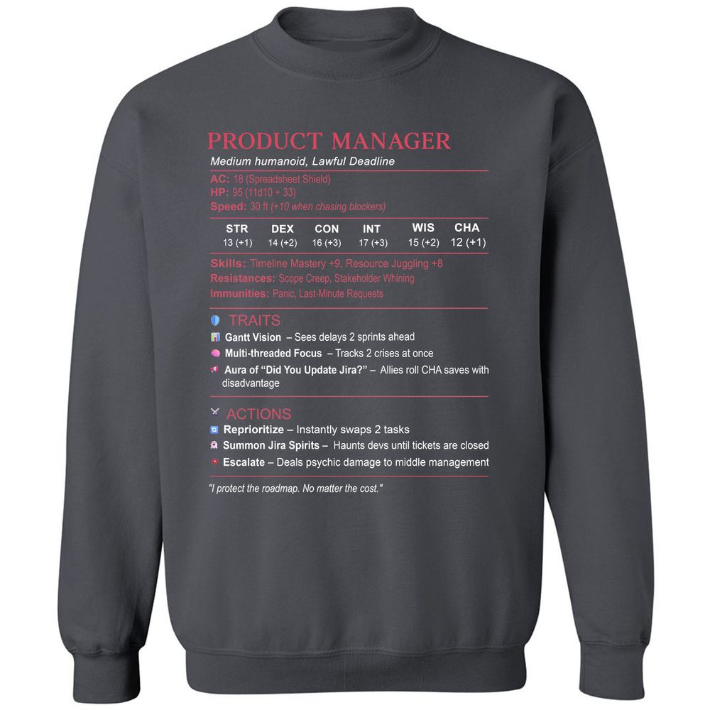 Product Manager Stats (PM) Classic Unisex Sweatshirt - Charcoal - 7