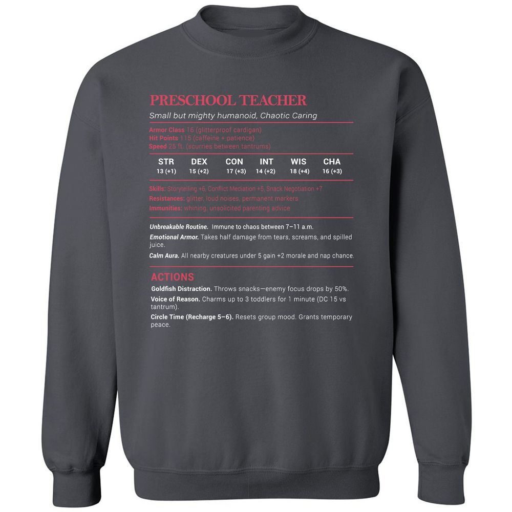 Preschool Teacher Stats Classic Unisex Sweatshirt - Charcoal - 7