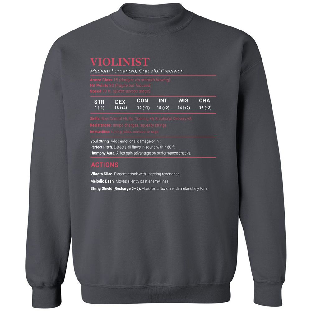 Violinist Stats Classic Unisex Sweatshirt - Charcoal - 7