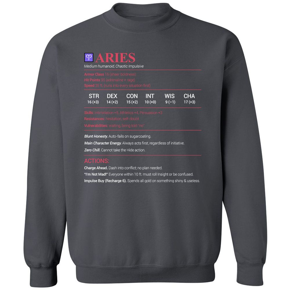 Aries Stats Classic Unisex Sweatshirt - Charcoal - 7