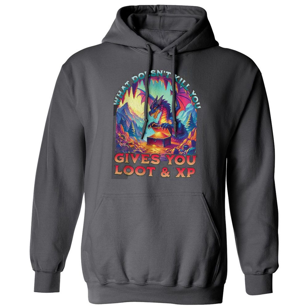 What Doesn't Kill You Give You Loot & XP Classic Unisex Hoodie - Charcoal - 7