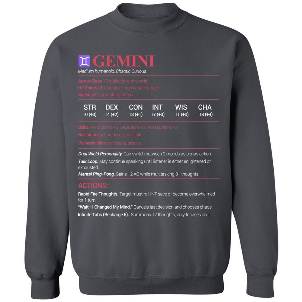 Gemini Stats Classic Unisex Sweatshirt - Charcoal - 7